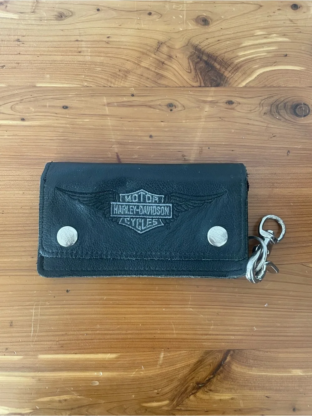 Harley-Davidson Black Leather Key Wallet with Silver Chain